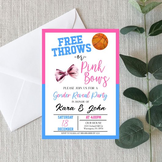 Invitation Free Throws ou Pink Bows Basketball Genre Reveille