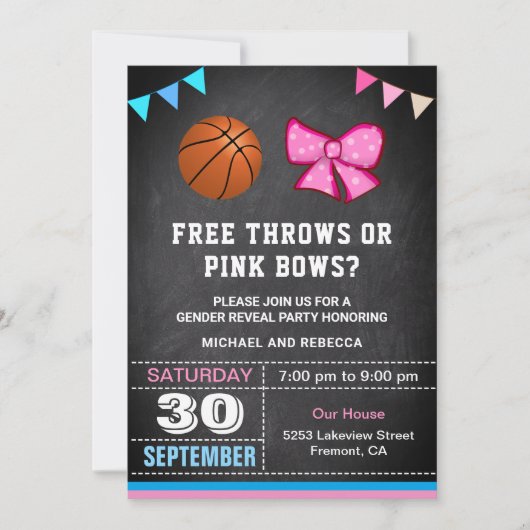 Invitation Free Throws ou Pink Bows Genre Reveveth Party (Devant)