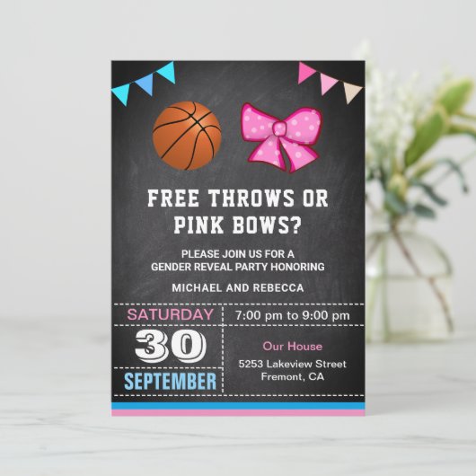 Invitation Free Throws ou Pink Bows Genre Reveveth Party (Debout devant)