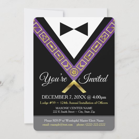 Invitation Freemason - Joyau Masonique Purple & Or (Devant)