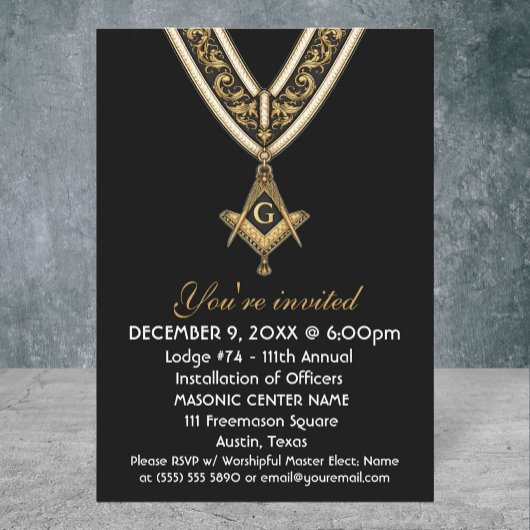 Invitation Freemason Masonry Black Square and Compass