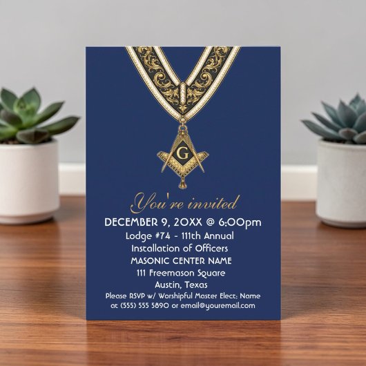 Invitation Freemason Masonry Blue Square and Compass