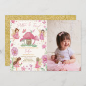Invitation Frégate rose et fée torse photo d'anniversaire (Devant / Derrière)
