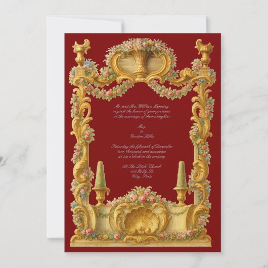 Invitation French Baroque Rococo Color Floral Border (Devant)