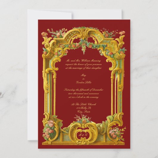 Invitation French Baroque Rococo Style Color Border Wedding (Devant)