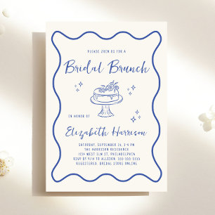 Invitation French Blue Cadre Ondulé Crème Réception de Mariag