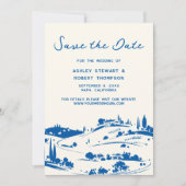 Invitation French Blue Pastoral Countryside Save the Date (Devant)