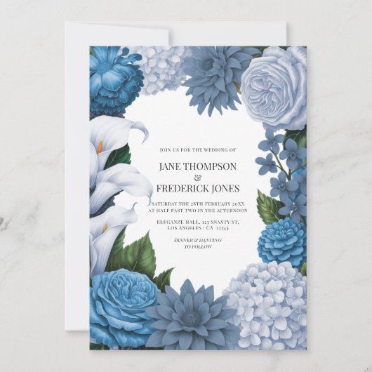 Invitation French Blue, Storm Slate & Petal Fog Wedding (Devant)