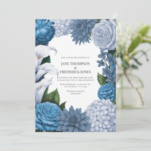 Invitation French Blue, Storm Slate & Petal Fog Wedding (Debout devant)
