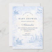 Invitation French Blue Toile Baby Shower (Devant)