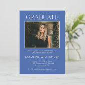 Invitation French Blue Two Photo Graduation Party (Debout devant)