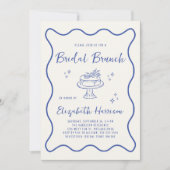 Invitation French Blue Wavy Frame Cream Bridal Brunch Shower (Devant)