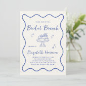 Invitation French Blue Wavy Frame Cream Bridal Brunch Shower (Debout devant)