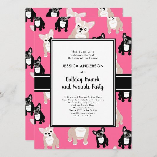 Invitation French Bulldog 25e anniversaire amusant (Devant / Derrière)