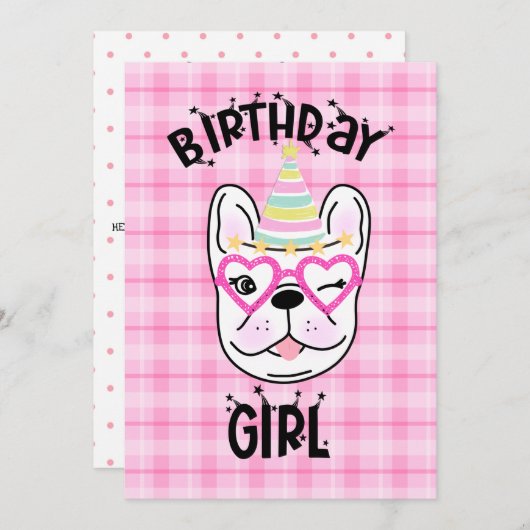 Invitation French Bulldog Frenchie Anniversaire Thème (Devant / Derrière)