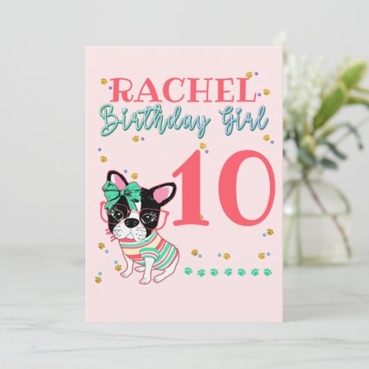 Invitation French Bulldog Frenchie Birthday Girl (Debout devant)