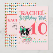 Invitation French Bulldog Frenchie Birthday Girl (Devant / Derrière)