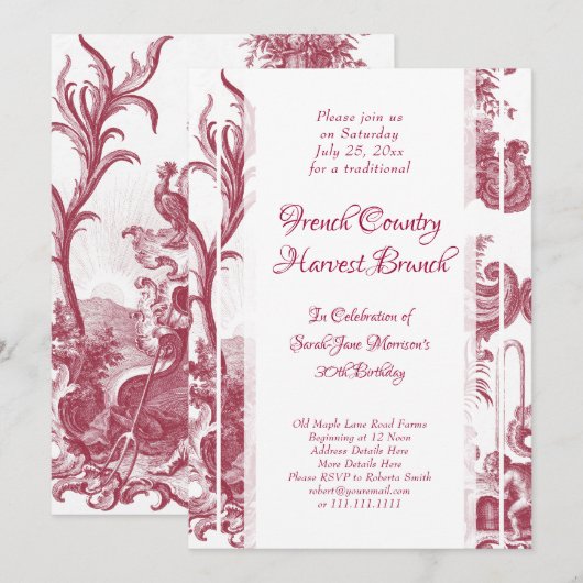 Invitation French Country Harvest Anniversaire Brunch Baroque (Devant / Derrière)