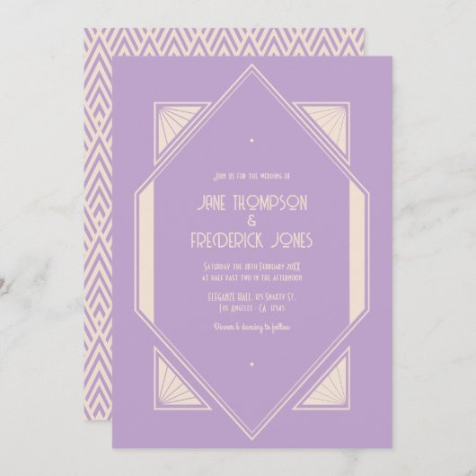 Invitation French Lilac & Champagne Art Deco Wedding Photo (Devant / Derrière)
