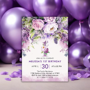 Invitation French Lilac & Pink Garden Flower 1er anniversaire
