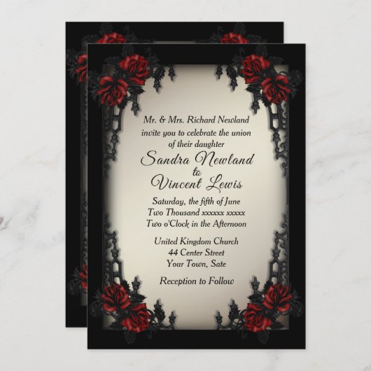Invitation French Quarter Goth Antique Gold Mariage (Devant / Derrière)