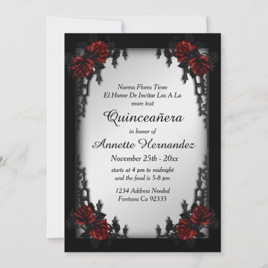 Invitation French Quarter Goth Argent Quinceañera  (Devant)