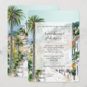 Invitation French Riviera Beach Coastal Town Wedding (Devant / Derrière)