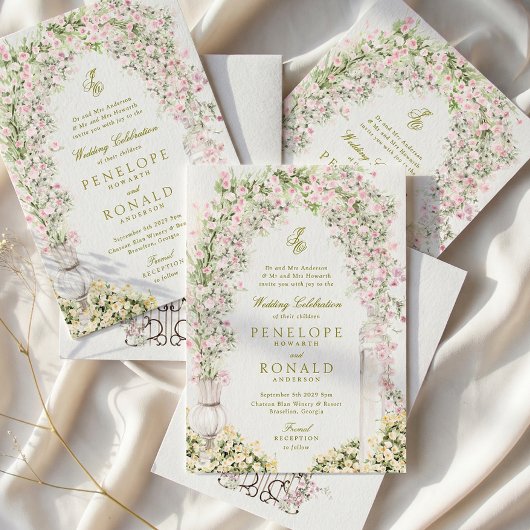 Invitation french romantic garden arch monogram royal wedding
