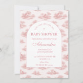 Invitation French Toile Baby Shower Pink (Devant)
