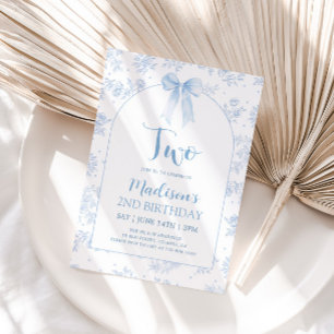 Invitation French Toile Chinoiserie Bleu Bow 2e Anniversaire