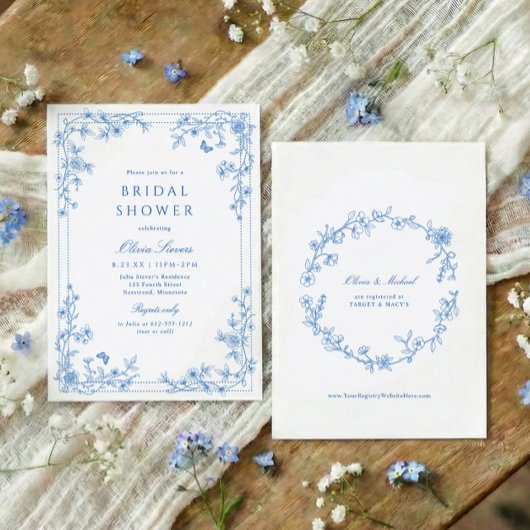 Invitation French Toile Chinoiserie Blue White Bridal Shower