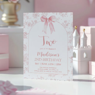 Invitation French Toile Chinoiserie Rose Noeud 2ème Anniversa