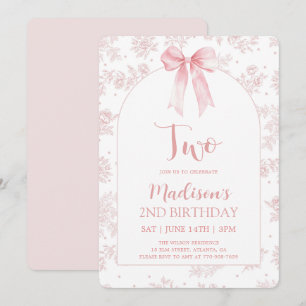 Invitation French Toile Chinoiserie Rose Noeud 2ème Anniversa