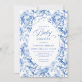 Invitation French Toile de Jouy Blue Roses Baby Shower Invite (Devant)