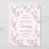 Invitation French Toile de Jouy Roses Dusty Pink Wedding (Devant)