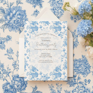 Invitation French Toile Floral Bear 1er anniversaire