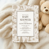 Invitation French Toile Woodland Animals Baby Shower