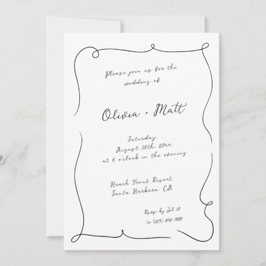 Invitation French Whimsical Script Wedding Invite White (Devant)