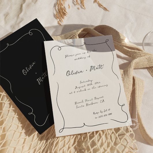 Invitation French Whimsical Script Wedding Invite White