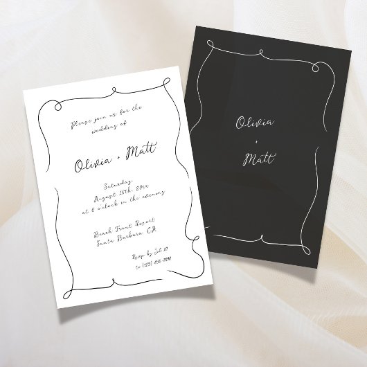 Invitation French Whimsical Script Wedding Invite White