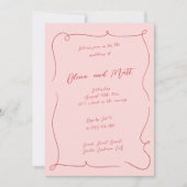 Invitation French Whimsy Script Wedding Invite Red Pink (Devant)