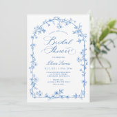Invitation French Wildflower Toile Blue Bridal Shower (Debout devant)