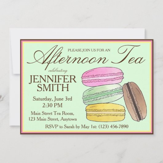 Invitation Frenh Macarons Mariage Shower Thé à l'Après-Midi (Devant)