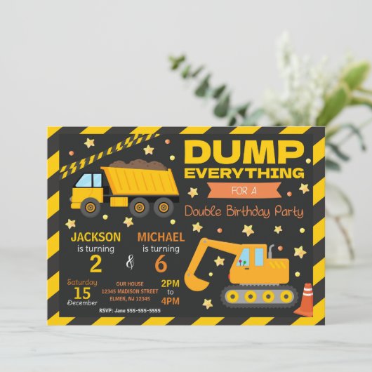 Invitation Frères et sœurs Construction Boy Anniversaire comm (Debout devant)