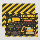 Invitation Frères et sœurs Construction Boy Anniversaire comm (Devant / Derrière)