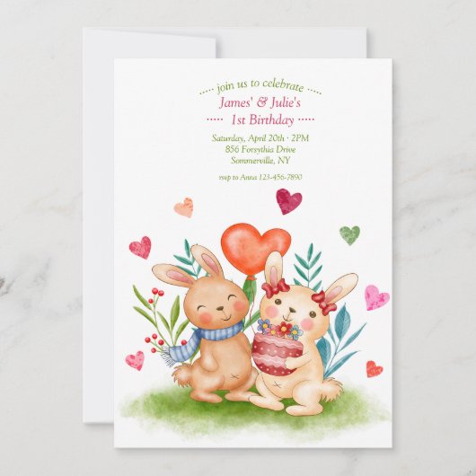 Invitation Frères et sœurs lapins (Devant)