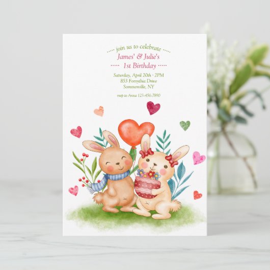 Invitation Frères et sœurs lapins (Debout devant)