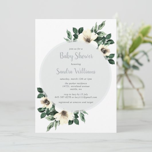 Invitation Fresh Anemone baby shower invitation_gray (Debout devant)