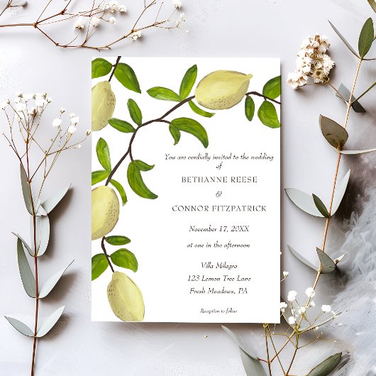 Invitation Fresh Citrus Painted Lemons Mediterranean