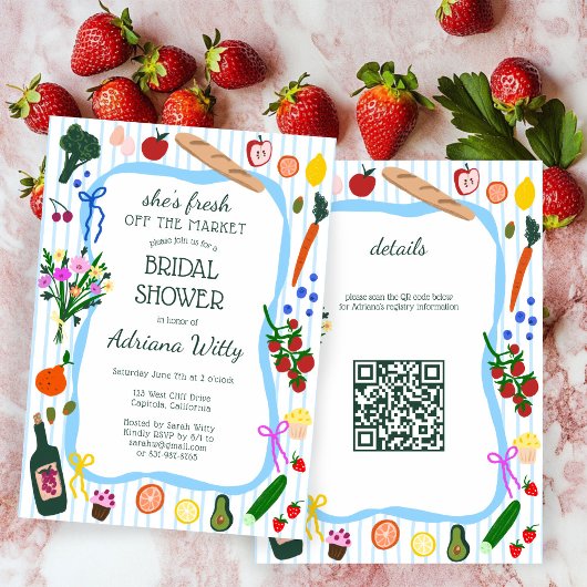 Invitation FRESH OFF THE MARKET Cute Custom QR Bridal Shower